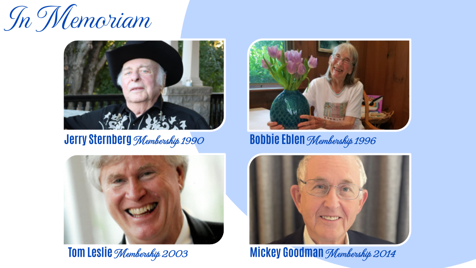 memorial picture for Mickey Goodman, Tom Leslie, Bobbie Eblen, and Jerry Sternberg